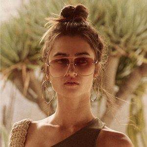 Free People Halo Aviator Sunglasses Oversized Gradient Lenses Tan Neutral Brown